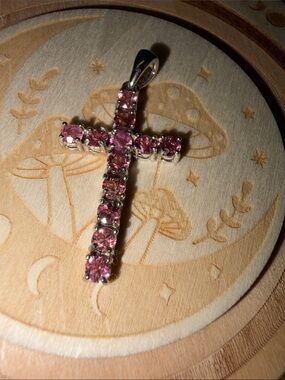 Pink Gemstone Cross Pendant Necklace - Sterling-Style